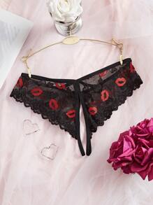 1件蕾丝镂空性感外出内裤 - 黑色 - 查看 3