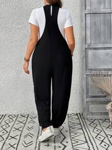 SHEIN Tall CURVE Plus Size Women Casual Loose Overalls, Spring/Summer - Black - View 2