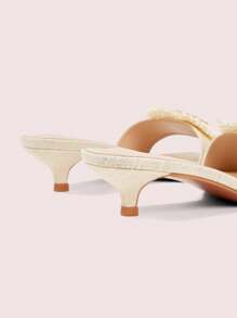 CUCCOO DOLLMOD Women's Apricot Linen Sunflower Decor Strap Round Toe Fashion High Heel Slide Sandals - Apricot - View 8