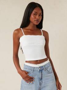 SHEIN Unity Débardeur sans manches avec bordure en dentelle, pour sortie, brunch, tenue de rue, église, usage quotidien, décontracté, chic, modeste, satin pastel pour femmes