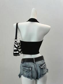 Attitoon Women's Casual Lip Print Halter Neck Backless Tight Tank Top, Suitable For Summer, Music Festivals, Rocker Style Back To School - Multicolor - View 6