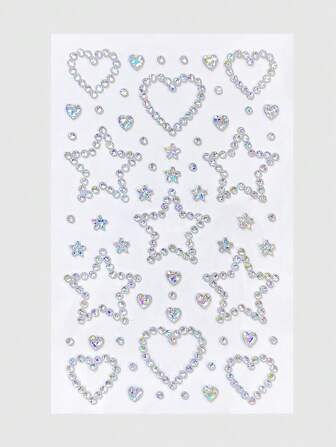 Kawaii 1 pieza Pegatinas con joyas con forma de corazón y estrella holográfica