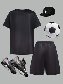 SHEIN Tween Jungen Sport Set mit 2 Teilen: Kurzarm T-Shirt mit Fußball Grafik und Shorts