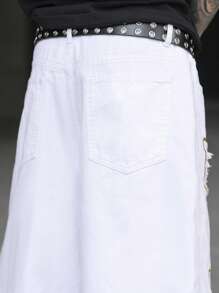 Manfinity EMRG Pantalones cortos vaqueros informales con diseño gráfico y rotos de ajuste holgado para hombres, ideal para el verano - Blanco - Ver 8