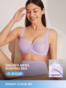 LUVLETTE Dream Curve Air Purple Unlined Full Coverage Side Support Airy Mesh Basic Breezy Comfort Minimizer Bra