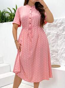 SHEIN LUNE 波尔卡圆点印花前结开襟连衣裙，假日沙滩裙