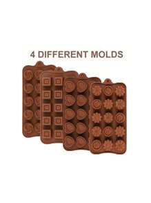 4pcs/Pack Flower, Leaf & Maple Leaf Shaped Silicone Chocolate Molds, Candy Molds, Ice Cube Trays, 3D DIY Jelly Gummy Truffle Cube Cake Baking Mold Kitchen Accessories - Coffee Brown - View 4