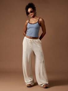 MISSGUIDED Wide Leg Waffle Knit Palazzo Lounge Pants Leisure Resort Wear Casual Beach Summer Holiday Comfort Women Pants Cozy Breathable Boho