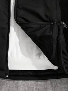 EURMUSE 男士多口袋特殊面料连帽常规款冬季外套 - 黑色 - 查看 4