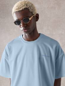 SUMWON 超大摩纳哥图案 T 恤夏季时尚宽松 T 恤休闲街头服饰节日沙滩装独家复古设计 - 藍色 - 查看 3