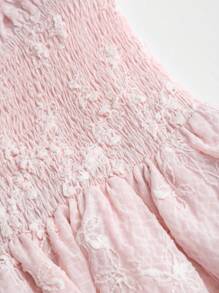 Sweetra French Minimalist Sexy Style Deep V Neck Backless Jacquard Waist Slimming Mini Dress For Women - Pink - View 3