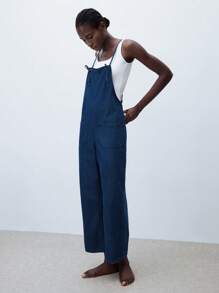 Maija Bộ đồ liền thân denim rộng rãi, thoải mái, có túi cỡ lớn dành cho nữ - Rửa tối - Xem 6