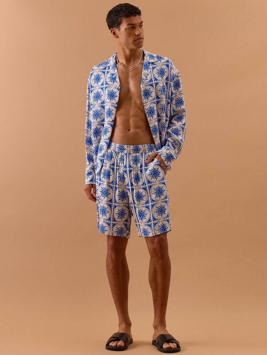 Musero Shorts de Linha Longa Estampada, Primavera, Verão, Feriado ...