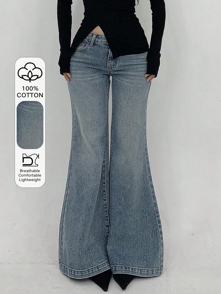 Women's Casual Fashion Street Style Bell-Bottom Jeans, Suitable For Daily Commute