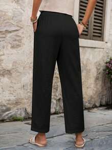 EMERY ROSE Women Casual Versatile Solid Color Tapered Pants,Fall Women Clothes - Black - View 2