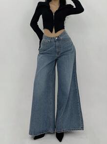 DAZY Washed Loose Wide Leg High Hem Jeans, All Season