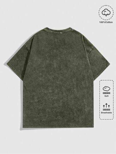 Street Life Men's Casual Washed Round Neck Short Sleeve T-Shirt, Summer