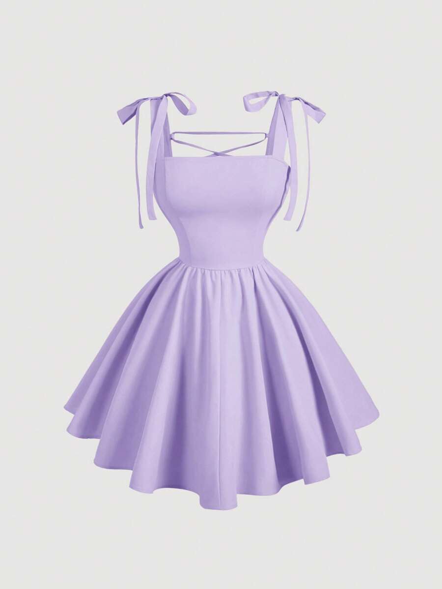 SHEIN MOD Lavender Dreamy Romantic Backless Bowknot Dress, Suitable For Dates, Parties, Holidays, Tea Parties, Birthday Occasions - Lilac Purple - View 1