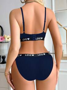 SHEIN Conjunto de sujetador tipo camiseta con letras huecas y braga tipo bikini para mujer - azul real - Ver 2