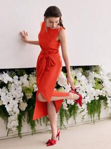 MOTF Soiréza 纯色腰部开衩连衣裙 - 橘色 - 查看 1