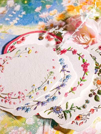 SHEIN 1 paquete de 20 piezas de material de papel con borde floral en relieve para estética, manualidades de scrapbooking, diseño de tarjetas DIY, arte con diarios, nota creativa, scrapbooking, suministros de oficina y escolares