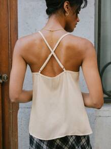 lacRébo Ruffle Front Boho Woven Summer Vacation Cream Cami Top Cute Summer Top