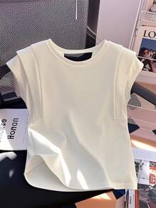 GlowEve 女式休闲纯色蝴蝶结装饰锁孔领 T 恤，夏季 - 白色 - 查看 2