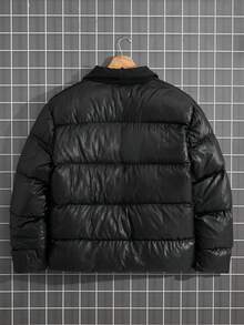 EURMUSE Men Shiny Fabric Cross Printed Regular Hooded Wintercoat - Black - View 3