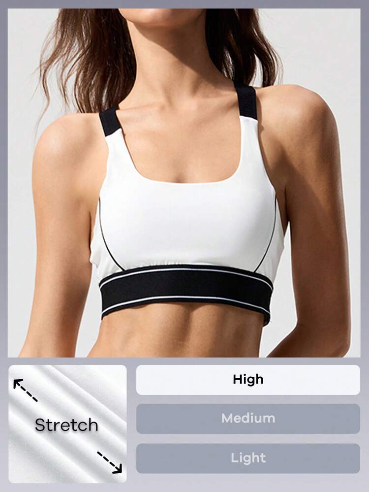 Menodora SHEIN Sport Áo ba lỗ thể thao bó sát màu tương phản dệt kim giản dị dành cho nữ - trắng - Xem 3
