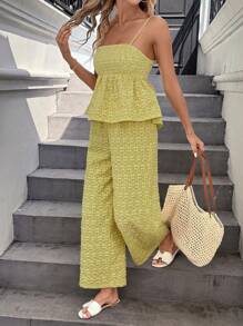 SHEIN LUNE Set estivo da 2 pezzi composto da canottiera con fiorellini carini di colore giallo e pantaloni lunghi a vita elastica