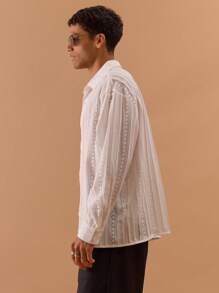 Musero Men Mesh Striped Oversized Long Sleeve Shirt Spring, Summer, Holiday, Vacation