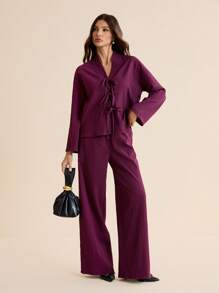 SHEIN Tall Women Two Pieces Outfits For Daily Wear - Purple - View 3
