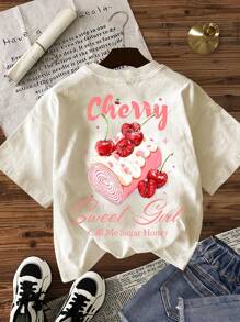 INAWLY Women's Casual Dessert Print Round Neck Short Sleeve T-Shirt, Summer