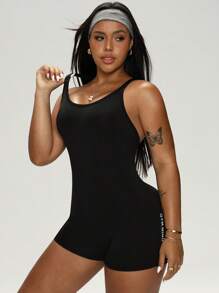 Rhythm Era Plus Size Sleeveless Sports Slogan Print Romper For Spring/Summer