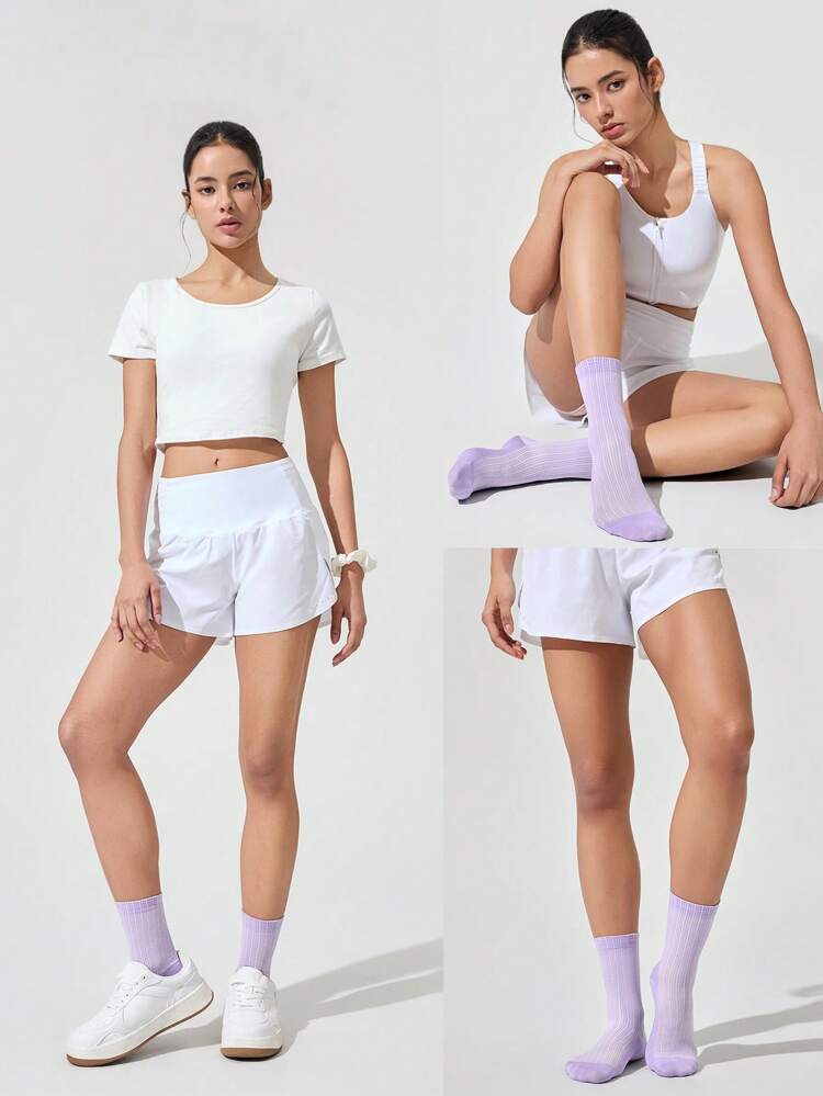 2 Pezzi Calze in tulle con flusso d'aria, leggere e traspiranti, con lavorazione a costine senza cuciture, con logo jacquard, adatte per palestra, studio, uso quotidiano e casual, abbigliamento attivo