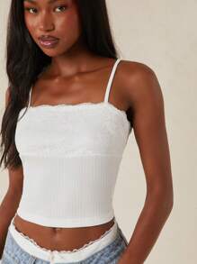 SHEIN Unity Débardeur sans manches avec bordure en dentelle, pour sortie, brunch, tenue de rue, église, usage quotidien, décontracté, chic, modeste, satin pastel pour femmes