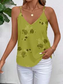 SHEIN Clasi Top de tirantes minimalista con patrón floral de lentejuelas de imitación, adecuado para el verano
