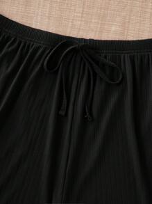 SHEIN Plus Size Women 3 Pieces Contrast Lace Spaghetti Strap Pajama Set, Outfits - Black - View 4