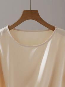 Franclia Elegant Short Sleeve Round Neck Hem Pleated Tie Butterfly Combination Khaki Spring Summer Women's Shirt Teacher Outfits For Women Shirts - Khaki - View 3