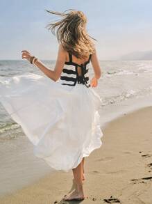 Maija Jupe d'été blanche pour femme avec taille élastique, fermeture éclair sur le côté, tissu simple et unicolore, élégante jupe confortable pour la plage et les stations balnéaires