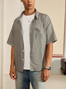 Manfinity Men's Casual Plaid Short Sleeve Shirt, Summer