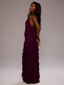MUSERA 细肩带垂领修身荷叶边无袖长裙，适合春夏生日、婚礼、度假、海滩、游泳等场合，优雅可爱，波西米亚风情，适合舞会、毕业典礼、沙漠兰花、伊比沙岛等度假穿着。 - 紫色 - 查看 3