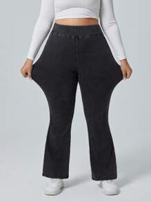 SHEIN PETITE CURVE Jeans taglio slim a zampa con effetto vissuto, taglie comode