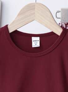 2 Stücke/Set Kleine Mädchen Top mit Kappe & gerade Hose mit Blume Muster, geeignet für Urlaub, Ausflug und Freizeitbekleidung - Bordeaux - Übersicht 5