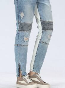 Manfinity Roughcore Men's Fashionable Ripped Skinny Fit Denim Jeans - Light Wash - View 6