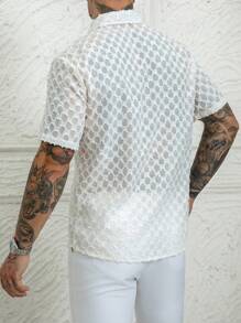 Manfinity Homme Men's Solid Color Casual Textured Short Sleeve Shirt, Summer - Apricot - View 5