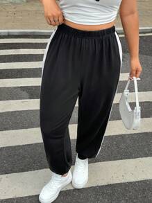 SHEIN EZwear mais Calças de treino costura lateral de contraste