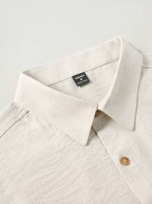 Manfinity Mode Kemeja Pria Lengan Panjang Kasual Campuran Linen, Warna Beige, Potongan Longgar, Kemeja Formal Polos untuk Musim Panas dengan Saku Dada, Sempurna untuk Kencan, Hadiah Hari Ayah, Musim Gugur - Khaki - View 5