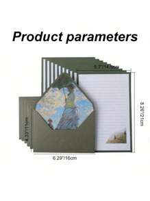 SHEIN 16 Green Set Of Oil Painting Envelopes Containing 6 Envelopes And 10 Pieces Of Writing Stationery For Making Invitations And Greeting Cards Gift Greeting Cards Writing Letters New Year's Gifts