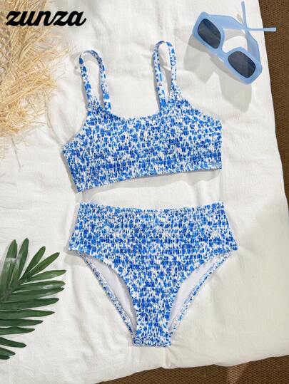 SHEIN Teens Girl Ditsy Floral Bikini Swimsuit Set, Suitable For Vacation, Retro, Beach, Ocean, Elegant, Cute